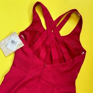 Vintage 90s Solid Red Strappy Sleeveless Cocktail Sheath Dress